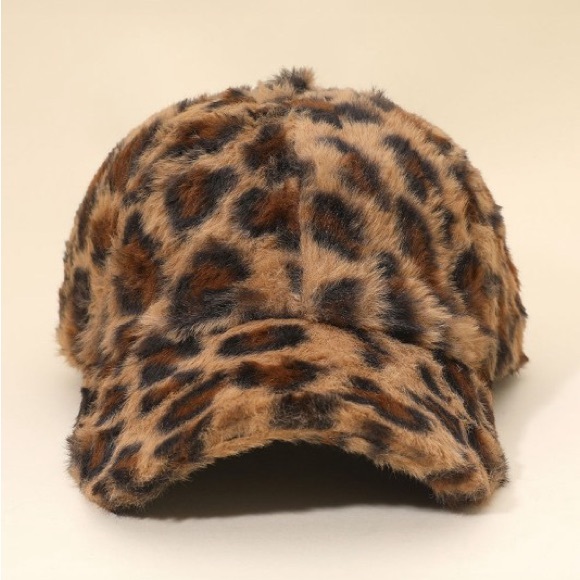 Fuzzy Leopard Print Baseball Cap - Picture 2 of 6